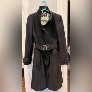 Burberry Wool-cashmere belted coat. Funnel neck with peplum bottom.